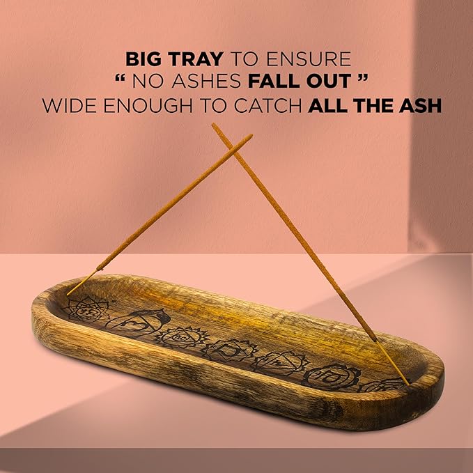 Hand Carved Incense Holder-Incense Burner/Ash Catcher/Handmade Wooden Insence Tray – Modern Gift Home/Room/Kitchen Décor Size 11x4x1.5 Inches