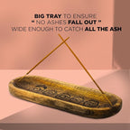 Hand Carved Incense Holder-Incense Burner/Ash Catcher/Handmade Wooden Insence Tray – Modern Gift Home/Room/Kitchen Décor Size 11x4x1.5 Inches