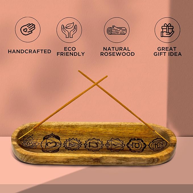 Hand Carved Incense Holder-Incense Burner/Ash Catcher/Handmade Wooden Insence Tray – Modern Gift Home/Room/Kitchen Décor Size 11x4x1.5 Inches