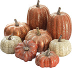 Artgar Pumpkin Decor, 8 PCS Halloween Pumpkin, Metal Cracked Design Foam Pumpkins for Halloween Thanksgiving Fall Home Table Indoor Outdoor Decorations