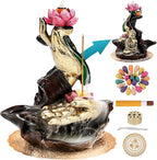 Waterfall Incense Burner, River Incense Holder, Meditation Decor with Upgrade Incense Cones and Accessories (Lotus Hand)