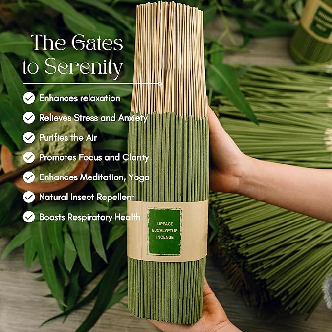 Organic-Natural-Non-Toxic-Eucalyptus-Incense-Sticks (86 Agarbatti Sticks) | 75 Minutes Long Lasting Burn for Positive Vibes, Relaxation, Aromatherapy, Air Purification, Meditation, Protection