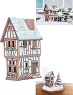 Ceramic Houses Collection - Handmade Miniature of Historic Winery in Bernkastel-Kues, Germany - Candle, Cone Incense Holder R255, Winter Edition