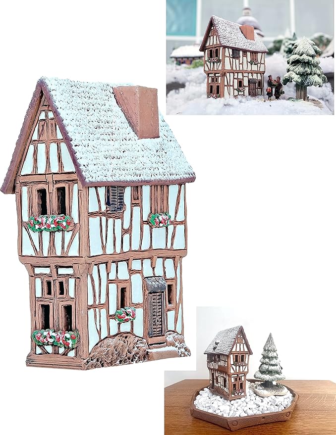 Ceramic Houses Collection - Handmade Miniature of Historic Winery in Bernkastel-Kues, Germany - Candle, Cone Incense Holder R255, Winter Edition