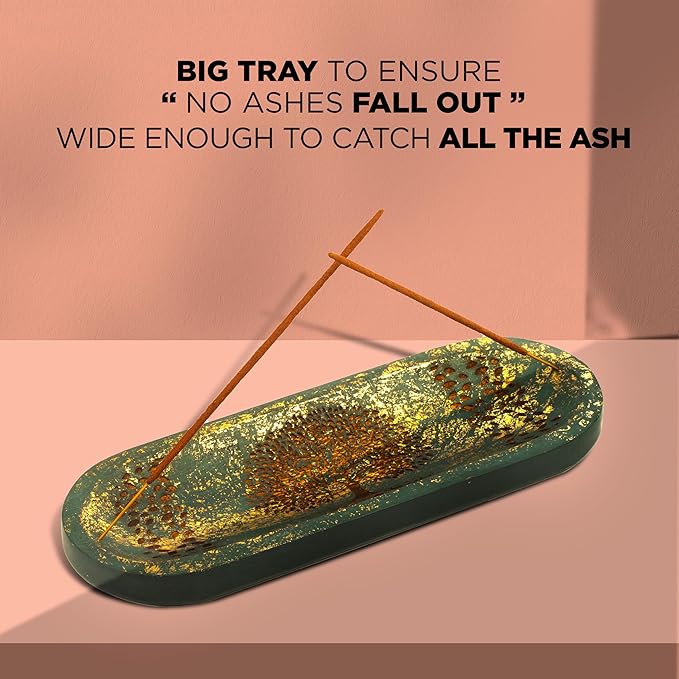 Incense Holder for Sticks Hand Carved - Tree of Life - Incense Burner/Ash Catcher- Handmade Wooden Insence Tray – Modern Gift Home/Room/Kitchen Décor 11x4x1.5 Inch