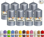 BOLSIUS 8 Silver Pillar Candles Metallic - 2.75 x 5 Inches - Premium European Quality - Individually Wrapped - 43 Hours Burn Time - Dripless & Smokeless - Unscented Dinner, Wedding & Decor Candles