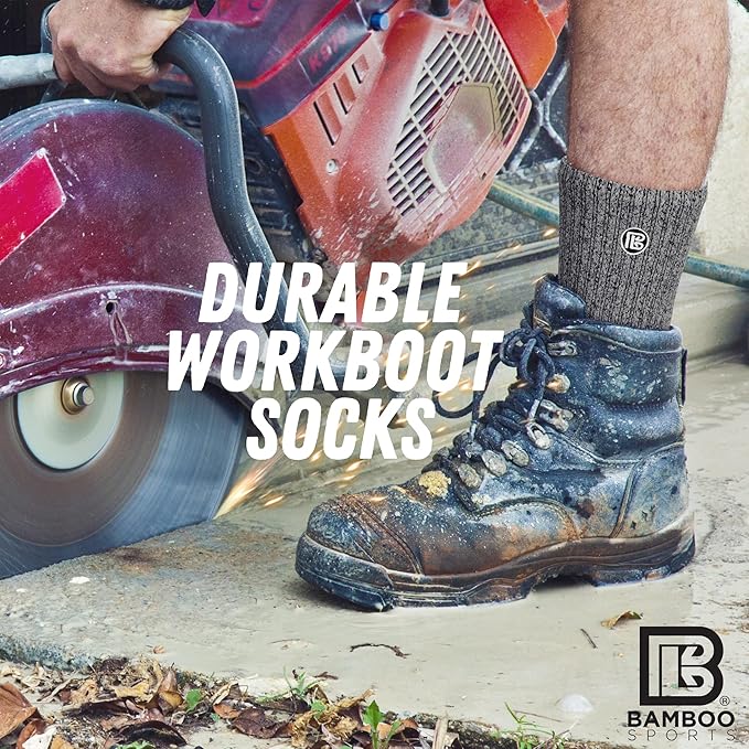 Bamboo Sports Premium Bamboo Crew Work Socks- Moisture Wicking, Odor Eliminating
