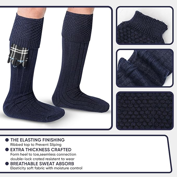 DSS KILTS-Kilt Hose, Tradional Scottish Kilt Scocks Wool Blend, Bubbled Design Kilt Socks for USA Shoe Sizes