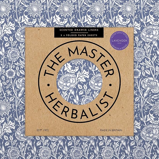 Lavender Scented Drawer Liners in a Blue William Morris Design | Pack of 5 Folded Sheets | Contains Lavender Essential Oils | Made in The UK.