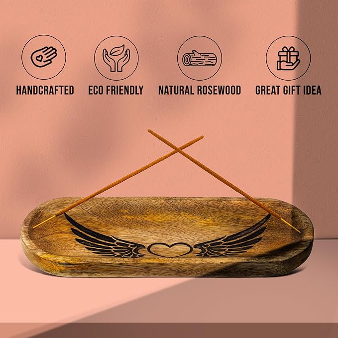 raajsee Incense Holder -Incense Burner Holder –Ash Catcher - Incense Stick Holder - Meditation & Yoga - Great Gift for Any Occasion Size 11x4 inch (Heart Brown)