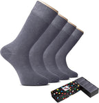 Hugh Ugoli Men's Cotton Dress Socks for Business & Trouser, Thin & Seamless Crew Socks, 4 Pairs with Gift Box, Shoe Size 8-12