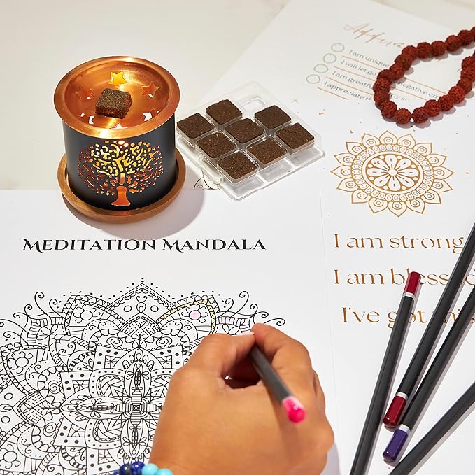 7 Chakra Incense Brick Super Set by Aromafume | 63 bricks & Tree of Life Exotic Burner | Smokeless Incense Set for Chakra Balance | Yoga & Meditation Gifts