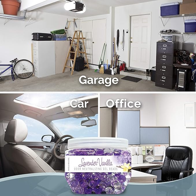 SMELLS BEGONE Odor Eliminator Gel Beads - 12 oz, Pack of 2 - Eliminates Odor in Bathrooms, Cars, Boats, RVs & Pet Areas - Air Freshener - Made with Essential Oils - Lavender Vanilla Scent