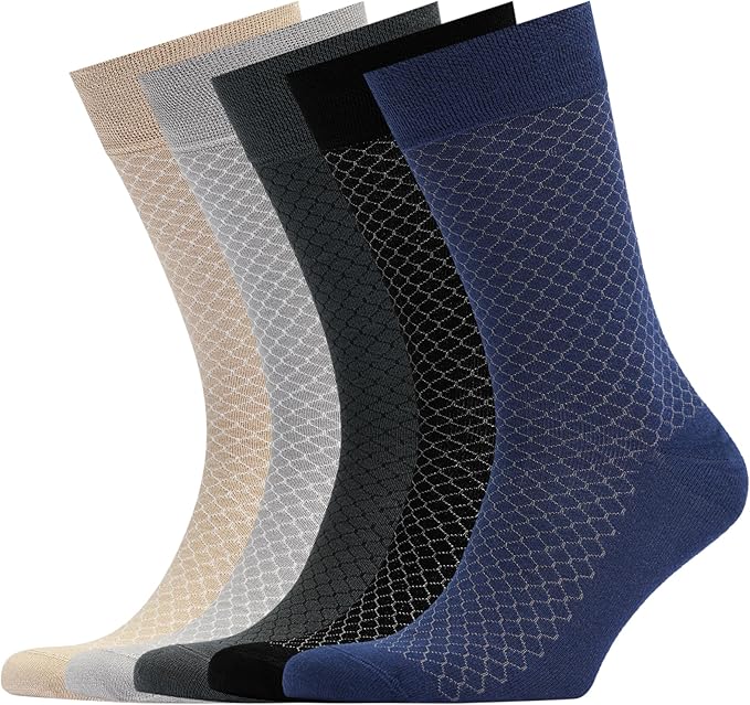 VRD Men’s Dress Socks, Bamboo 5-Pack Mens Socks, Mid Calf Length, Crew Socks Gift for Men Shoe Size 8-13