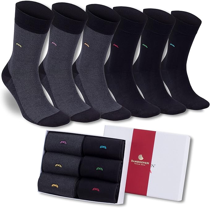 Men’s Dress and Trouser Socks – Premium Rayon Made From Bamboo, Crew Socks (6 pair + Gift box)
