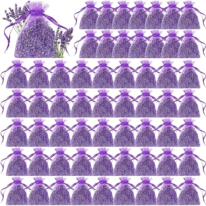 Reginary 60 Pack Lavender Sachets Bags Bulk for Drawers and Closets Home Fragrance Sachet Dried Lavender Flower for Wedding Bridal Shower Favors