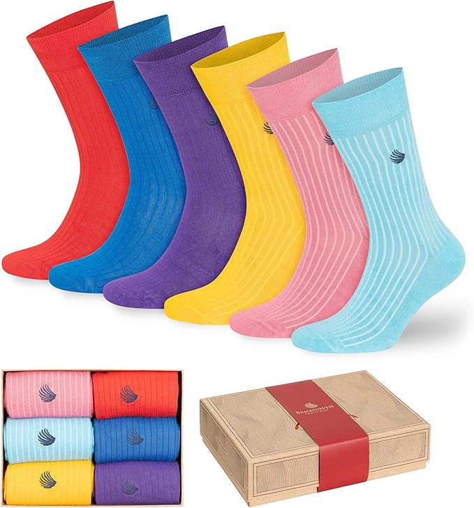 Men’s Dress and Trouser Socks – Premium Rayon Made From Bamboo, Crew Socks (6 pair + Gift box)