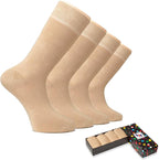 Hugh Ugoli Men's Bamboo Dress Socks for Business & Trouser, Thin & Seamless Crew Socks, 4 Pairs with Gift Box, Shoe Size 8-12