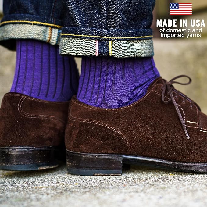 Merino Wool Mid-Calf Dress Socks for Men, Ribbed Dress Socks