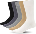 SERISIMPLE Men's Dress Socks - Bamboo Viscose Thin Ribbed Knit, Silky & Soft, Lightweight Business Crew Socks 5 Pairs