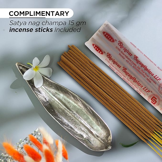 Raajsee Incense Holder Set with Nag Champa Incense, Leaf & Stick Burner, Brass Holder for Yoga, Meditation & Home Decor - Size 10x3 inches