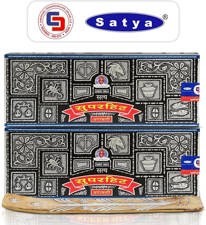 Satya Super Hit Incense Sticks 250 gmx 2 Pack (500 GMS), Insenses with Raajsee Insence Holder Bundle, Nag Champa Natural Incense