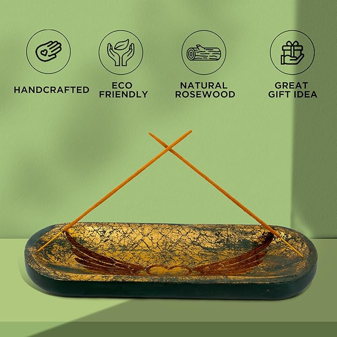 raajsee Incense Holder Hand Carved-Incense Burner Holder –Ash Catcher - Incense Stick Holder - Meditation & Yoga - Great Gift for Any Occasion Size 11x4 inch