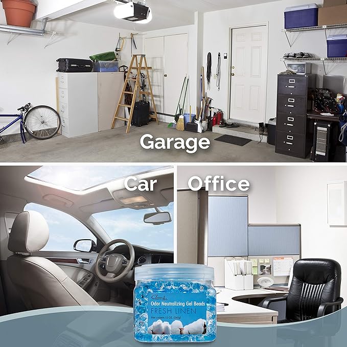 Clear Air Odor Eliminator Gel Beads - 12 oz, Pack of 2 - Air Freshener Made with Essential Oils - Eliminates Odors in Bathrooms, Cars, Boats, RVs & Pet Areas - Fresh Linen Scent