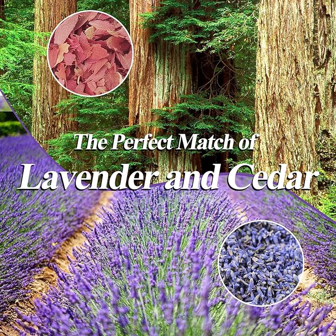 Cedar Space Lavender Sachet Bags for Drawers and Closets(24 Pack),Potpourri Bags,Dried Lavender Flowers,Cedar Blocks for Clothes Storage Scent Air Freshener, Cedar Chips Lavendar for Home Fragrance
