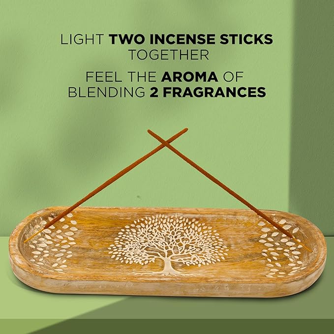 raajsee Incense Holder Hand Carved-Incense Burner Holder –Ash Catcher - Incense Stick Holder - Meditation & Yoga - Great Gift for Any Occasion Size 11x4 inch