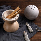 Natural Travertine Round Incense Cone Holder, Minimalist Sphere Incense Burner for Cones, Home Decorations 3.94in (Gray)