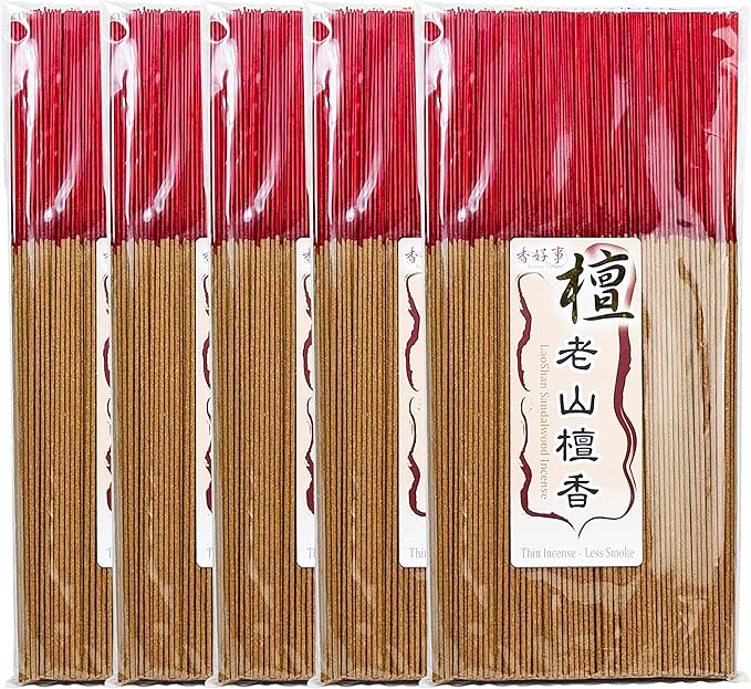 LaoShan Sandalwood Incense Joss Sticks (30cm, 300g, 400 Sticks) - Taiwan Traditional Bamboo Sticks for Religious, Thin & Less Smoke (5)