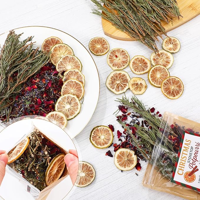 6 Pack Potpourri Simmer Kit 480g Christmas Stovetop Potpourri with Stickers Lemon Garden Scent Winter Natural Non Toxic Home Fragrance for Xmas Scent Stocking Stuffer Gifts