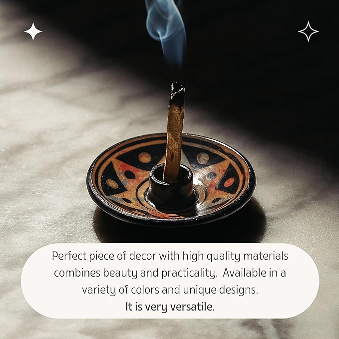Luna Sundara Authentic Peru Pottery Palo Santo Stick Holder and Incense Holder Includes 5 Palo Santo Sticks Handmade Ceramic Smudge Bowl Sage Holder Palo Santo Holder (Apricot)