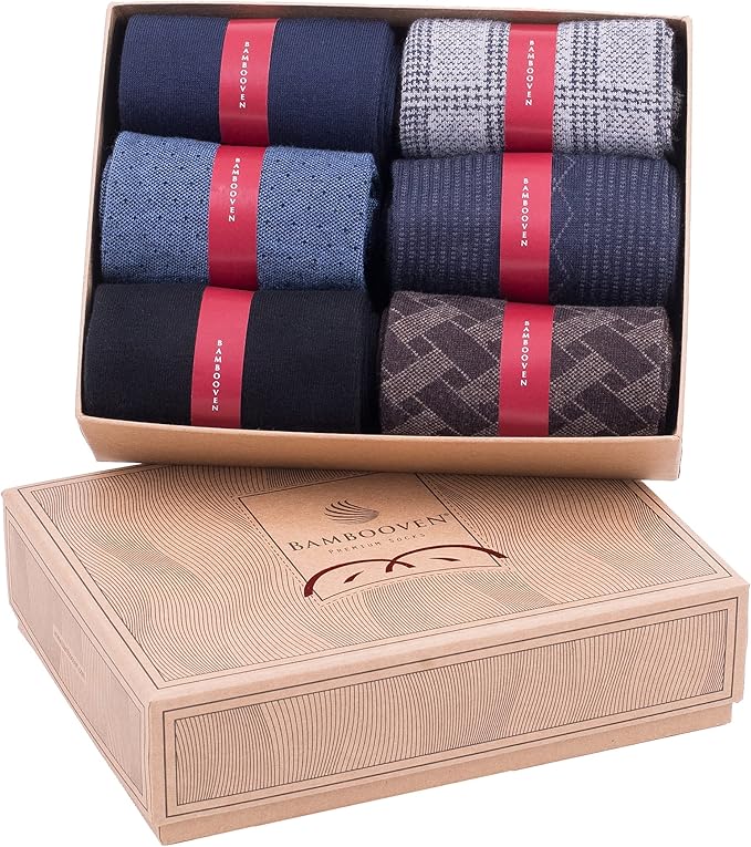 Men’s Dress and Trouser Socks – Premium Rayon Made From Bamboo, Crew Socks (6 pair + Gift box)