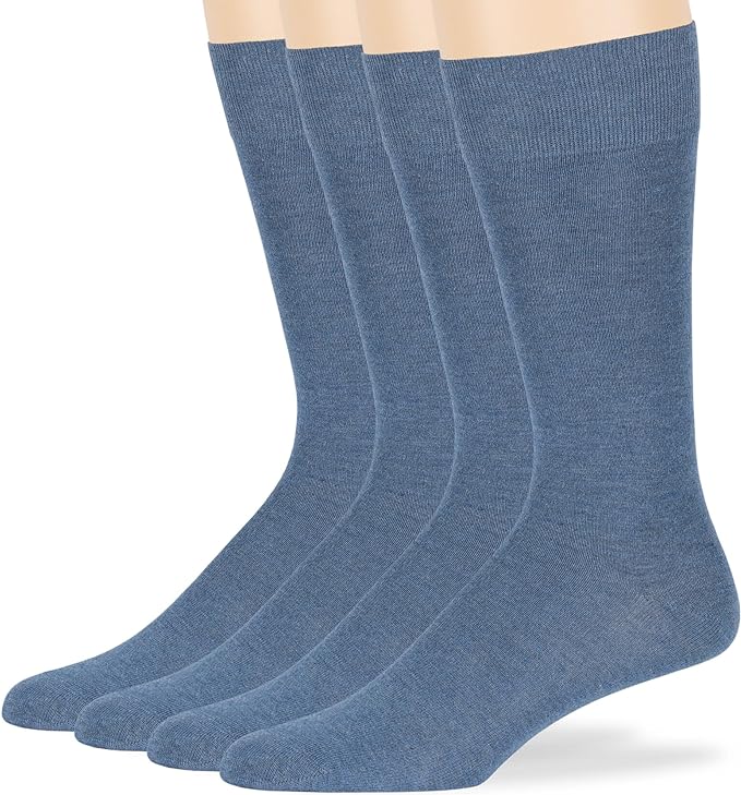 7BigStars Mens Dress Socks – 4 Pack Bamboo Crew Fit, Solid or Patterned, Thin Seamless Breathable Business