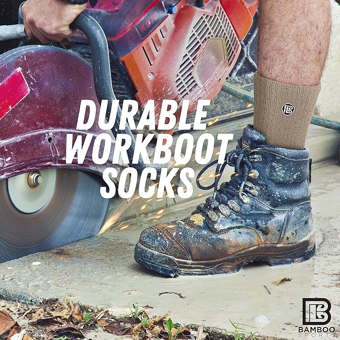 Bamboo Sports Premium Bamboo Crew Work Socks- Moisture Wicking, Odor Eliminating