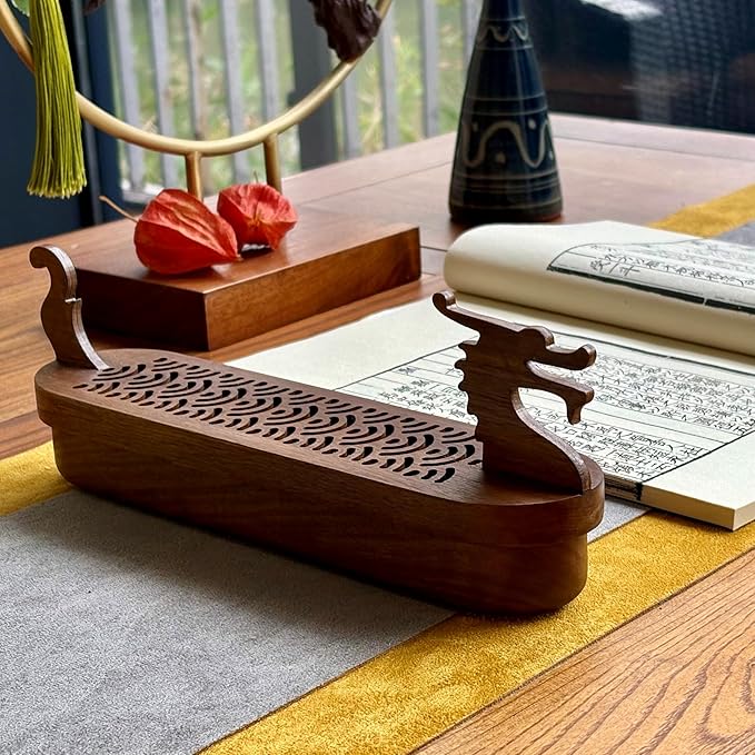 Dragon Incense Sticks Holder Burner,Boat Incense Holder Box,Wooden Incense Holder for Sticks,Blood Incense Ash Catcher,Cool Meditation Room Decor(Dragon Box)