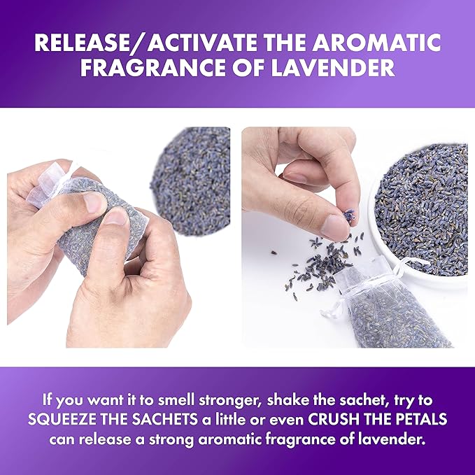 French Lavender Sachets for Drawers and Closets Fresh Scents, Set of 24, Home Fragrance Sachet for Closets and Drawers, White, LV-C-24-2