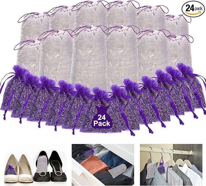 24 Pack Moth Repellent for Closet Lavender Sachet Bags, Cedar Blocks for Clothes Storage, Moth Balls Traps Cedar Lavender Bags sachets for Drawers and Closets, Protect Clothing Drawer Freshener