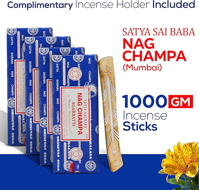 Raajsee Incense Stick Holder Bundle with Satya Nag Champa Incense Sticks 250 gmx 4 Pack (1000 GMS), Insense Sticks Nag Champa Agarbatti