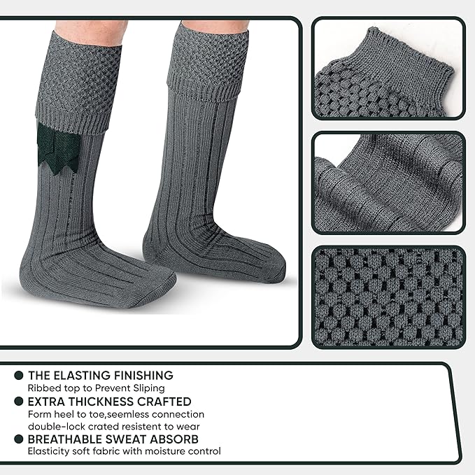 DSS KILTS-Kilt Hose, Tradional Scottish Kilt Scocks Wool Blend, Bubbled Design Kilt Socks for USA Shoe Sizes