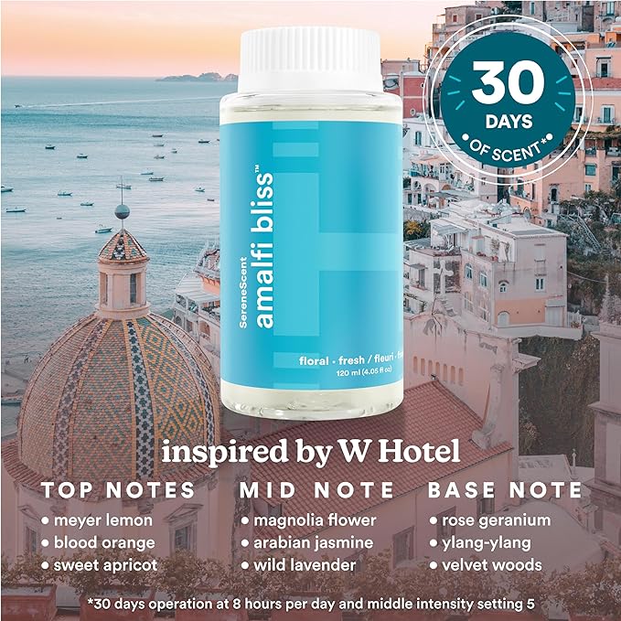 Homedics SereneScent Amalfi Bliss, Floral & Fresh Home Fragrance Oil, 120 ml, for use with Homedics SereneScent Waterless Diffuser (ARMH-970/973), Clean & Natural, up to 100% USDA Biobased