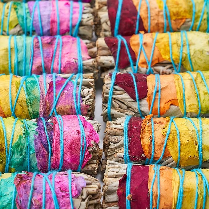 Chakra Sage Smudge Sticks 4 Inch | Natural Flower White Sage Smudging Wands | Bulk Quantities for Home Cleansing, Meditation, & Smudging Rituals | Sustainably Sourced California White Sage