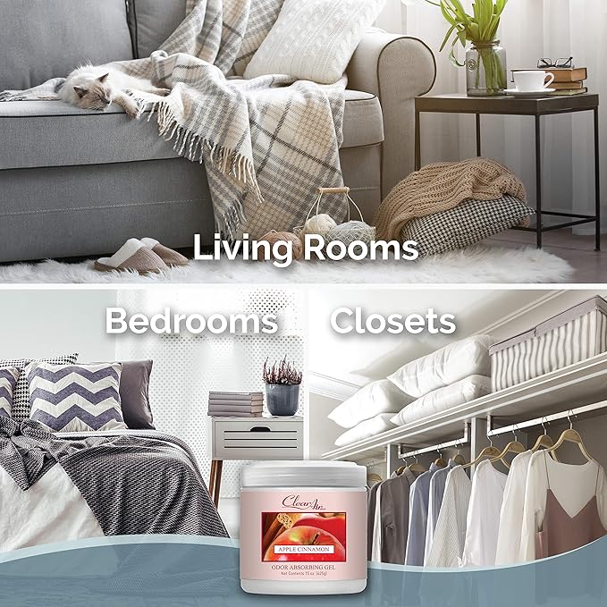 Clear Air Odor Absorber Gel - 15 oz, Pack of 2 - Air Freshener Absorbs and Eliminates Odors in Bathrooms, Cars, Boats, RVs and Pet Areas - Made with Essential Oils - Apple Cinnamon Scent