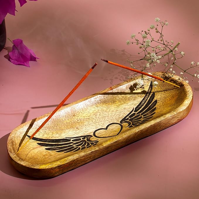 raajsee Incense Holder -Incense Burner Holder –Ash Catcher - Incense Stick Holder - Meditation & Yoga - Great Gift for Any Occasion Size 11x4 inch (Heart Brown)