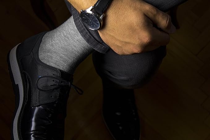 Hugh Ugoli Men's Bamboo Dress Socks for Business & Trouser, Thin & Seamless Crew Socks, 4 Pairs with Gift Box, Shoe Size 8-12