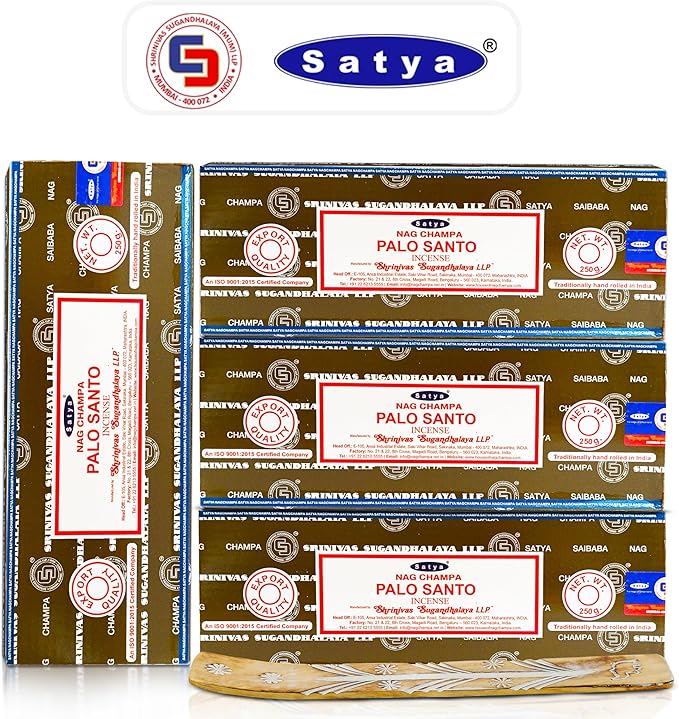 Satya Nag Champa Palo Santo Incense Sticks 250 gmx 4 Pack (1000 GMS), Insenses with Raajsee Insence Holder Bundle, Nag Champa Natural Incense