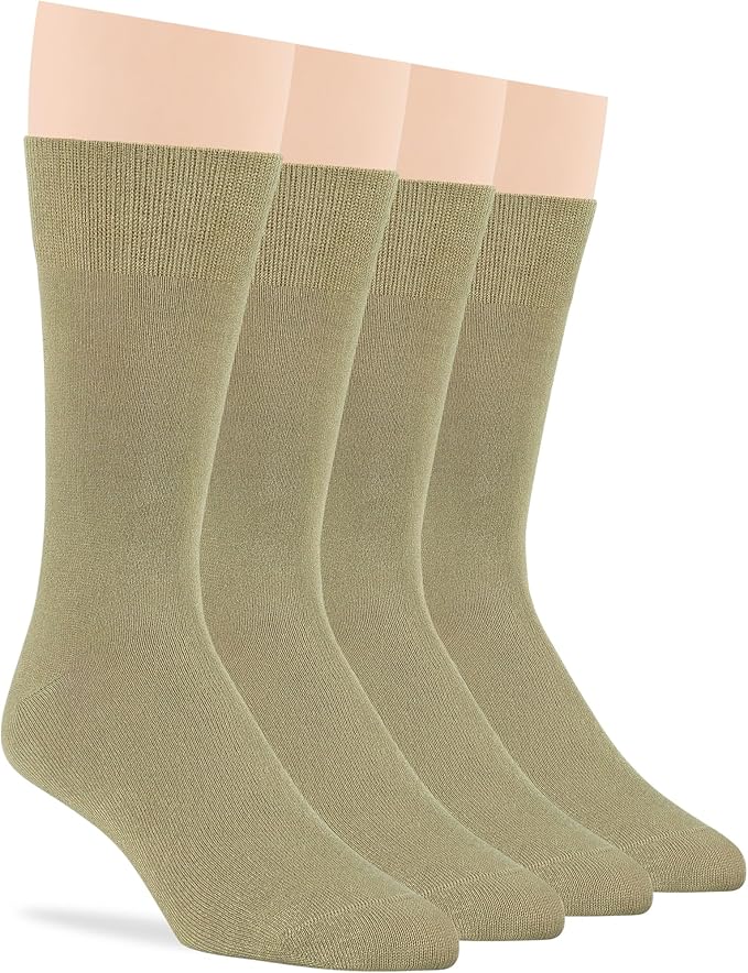 7BigStars Mens Dress Socks – 4 Pack Bamboo Crew Fit, Solid or Patterned, Thin Seamless Breathable Business