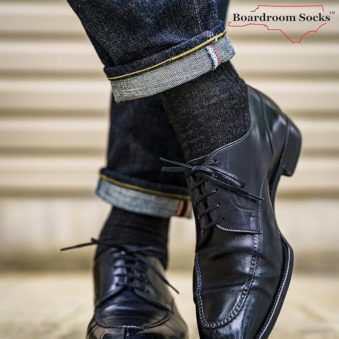 Merino Wool Mid-Calf Dress Socks for Men, Ribbed Dress Socks